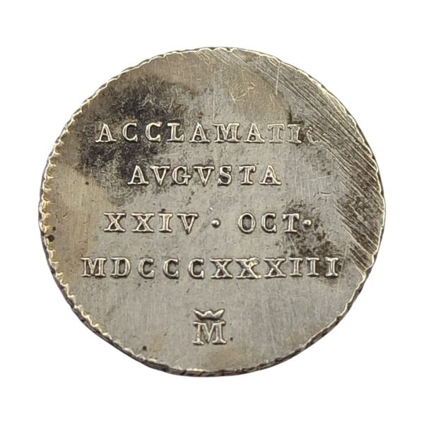 Medalla de Proclamación Isabel II Modulo Medio Real 1833 Madrid EBC