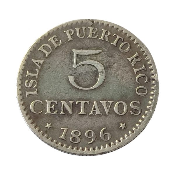5 Centavos de Peso Alfonso XIII 1896 Puerto Rico MBC