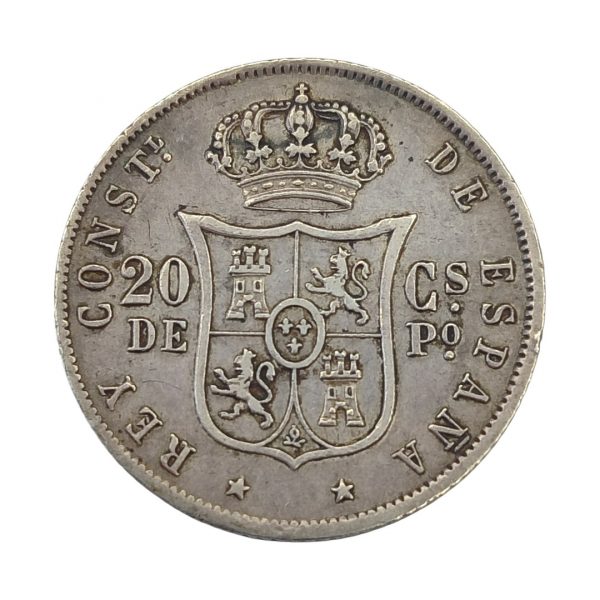 20 Centavos de Peso Alfonso XII 1885 Manila EBC- - Imagen 2