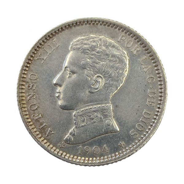1 Peseta Alfonso XIII 1904 Madrid Encapsulada por NCV AU53 SC- Variante Ø - Imagen 3