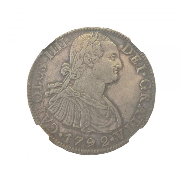 8 Reales Carlos IV 1792 México Encapsulada por NGC AU55 EBC+ - Imagen 3