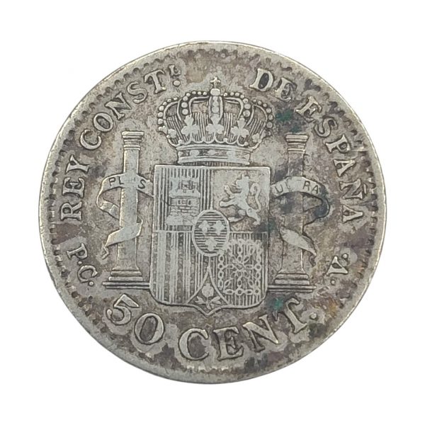 50 Céntimos de Peseta Alfonso XIII 1910 Madrid MBC+ - Imagen 2