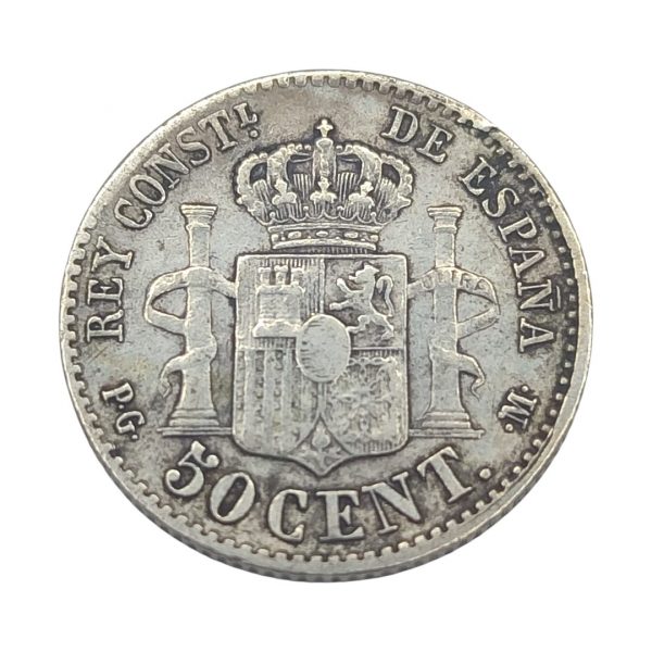 50 Céntimos de Peseta Alfonso XIII 1892 Madrid MBC - Imagen 2