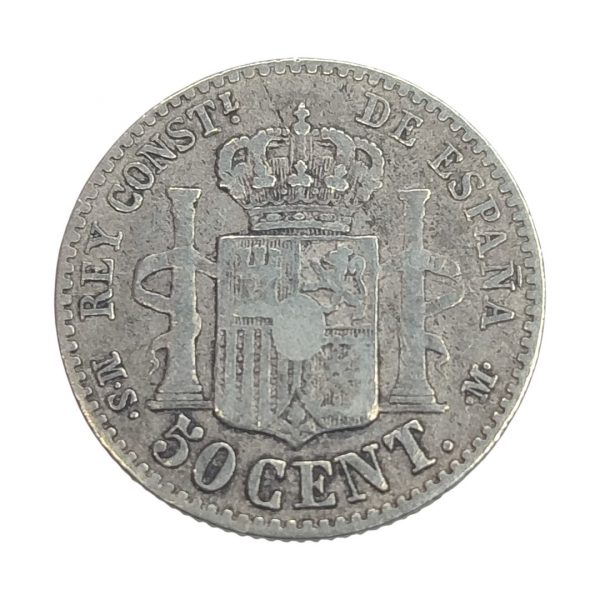 50 Céntimos de Peseta Alfonso XII 1880 Madrid MBC- - Imagen 2