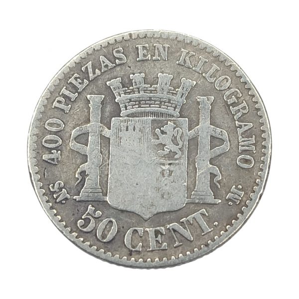 50 Céntimos de Peseta Gobierno Provisional 1870 Madrid BC - Imagen 2