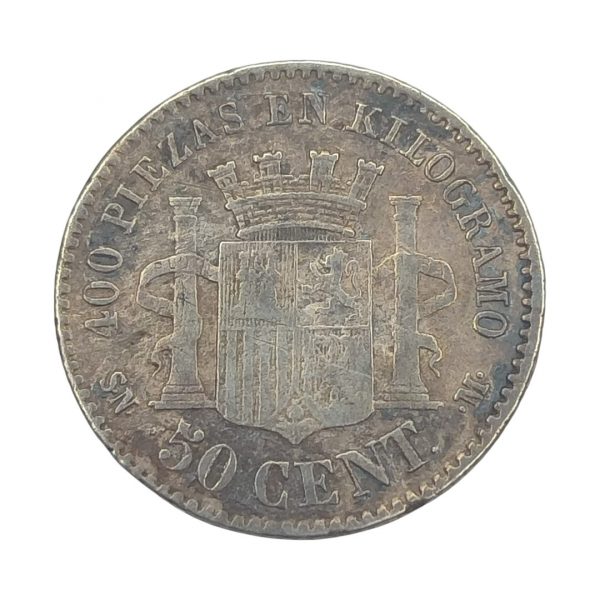 50 Céntimos de Peseta Gobierno Provisional 1869 Madrid MBC- - Imagen 2
