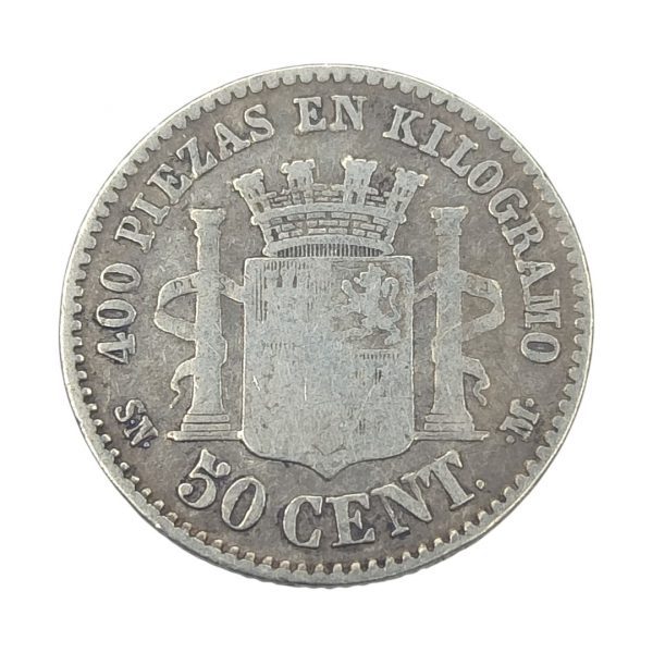 50 Céntimos de Peseta Gobierno Provisional 1869 Madrid BC - Imagen 2