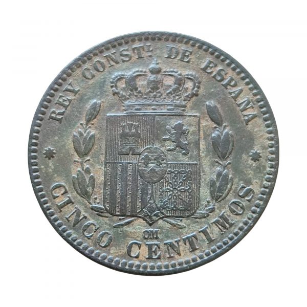 5 Céntimos Alfonso XII 1877 Barcelona MBC - Imagen 2