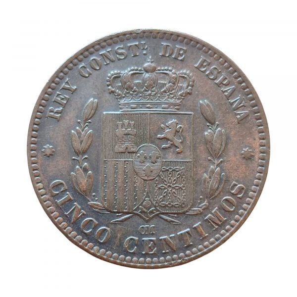 5 Céntimos Alfonso XII 1879 Barcelona EBC - Imagen 2
