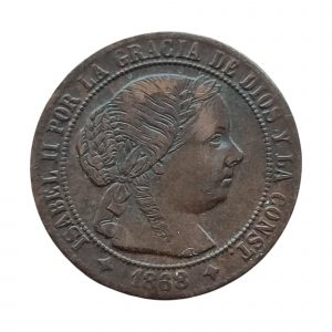 Medio Céntimo de Escudo Isabel II 1868 Jubia MBC+