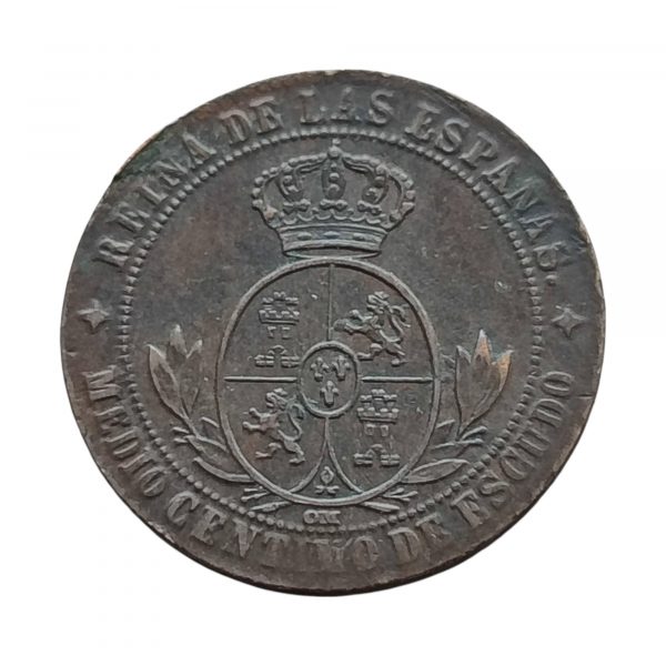 Medio Céntimo de Escudo Isabel II 1868 Jubia MBC+ - Imagen 2