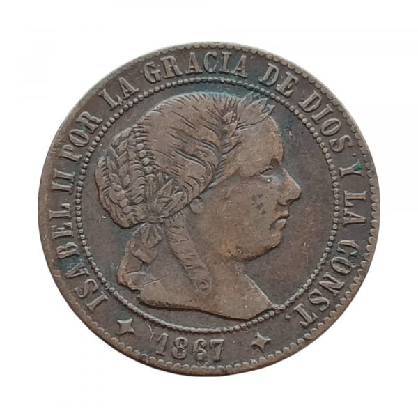 Medio Céntimo de Escudo Isabel II 1867 Jubia MBC+