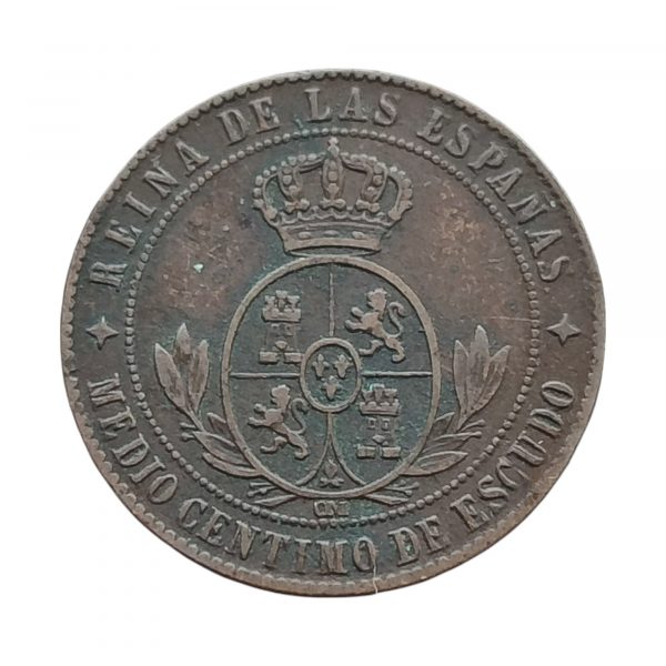 Medio Céntimo de Escudo Isabel II 1867 Jubia MBC+ - Imagen 2