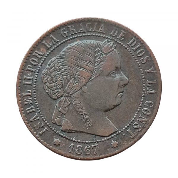 Medio Céntimo de Escudo Isabel II 1867 Sevilla MBC+