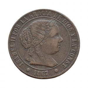 Medio Céntimo de Escudo Isabel II 1867 Barcelona EBC-