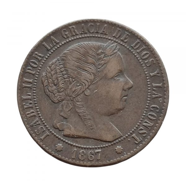Medio Céntimo de Escudo Isabel II 1867 Barcelona EBC-