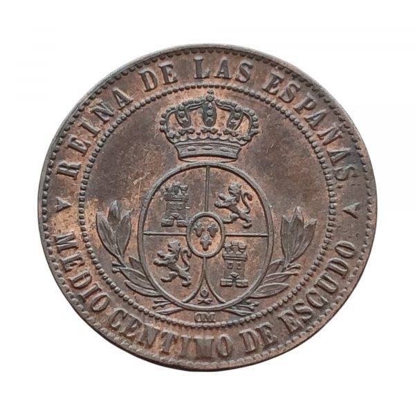 Medio Céntimo de Escudo Isabel II 1867 Segovia SC- - Imagen 2