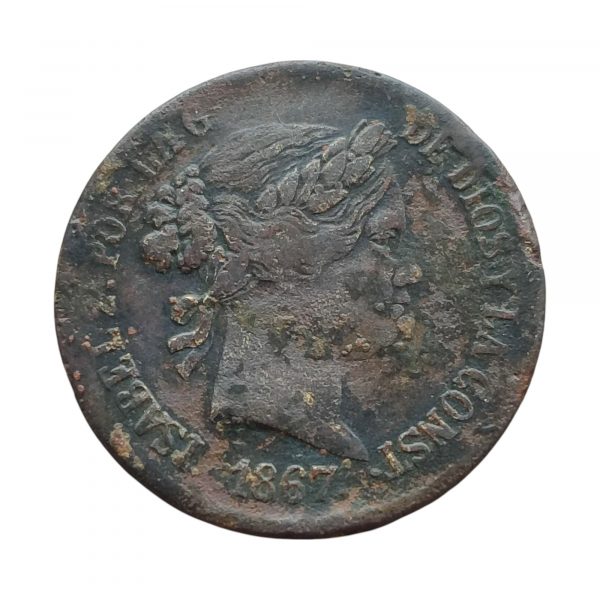 40 Céntimos de Escudo Isabel II 1867 Manila Falsa de Época MBC