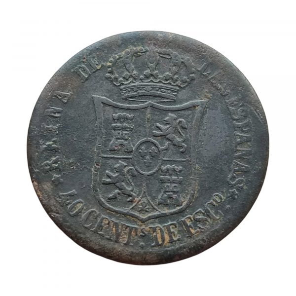 40 Céntimos de Escudo Isabel II 1867 Manila Falsa de Época MBC - Imagen 2