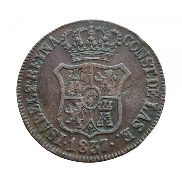 6 Cuartos Isabel II 1837 Barcelona MBC - Imagen 2