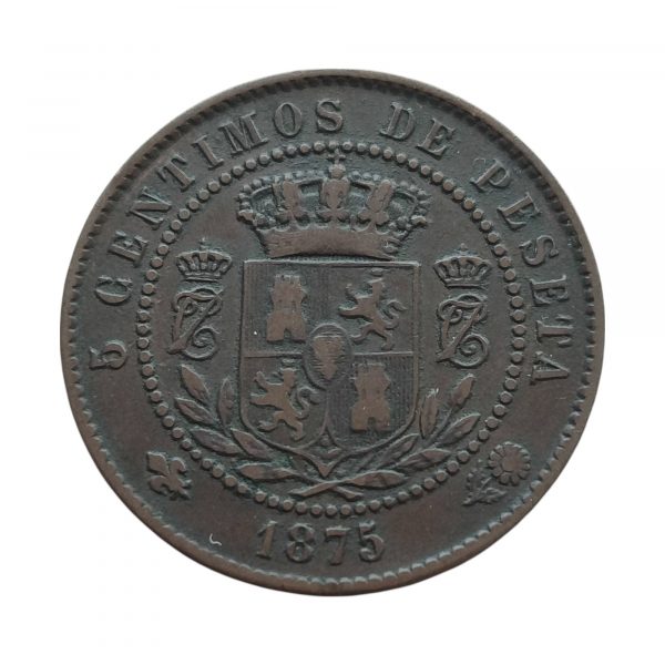 5 Céntimos de Peseta Carlos VII Pretendiente 1875 Oñate MBC+ - Imagen 2