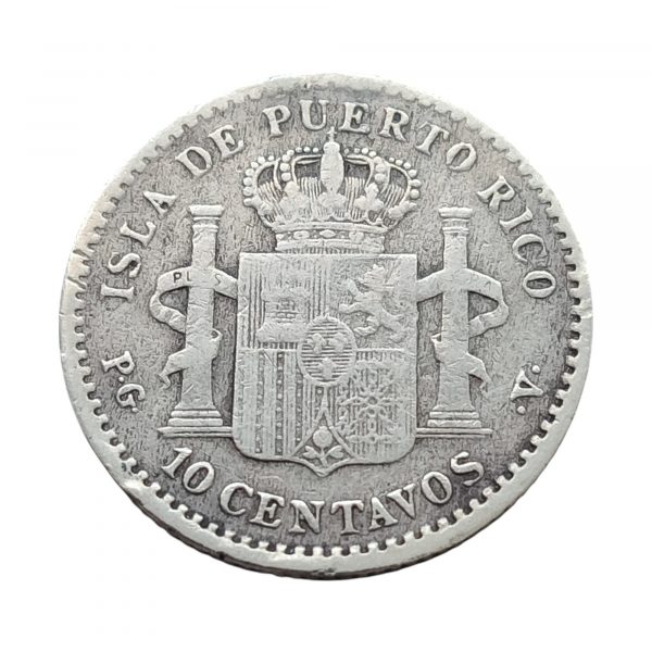 10 Centavos Alfonso XIII 1896 Puerto Rico BC+ - Imagen 2