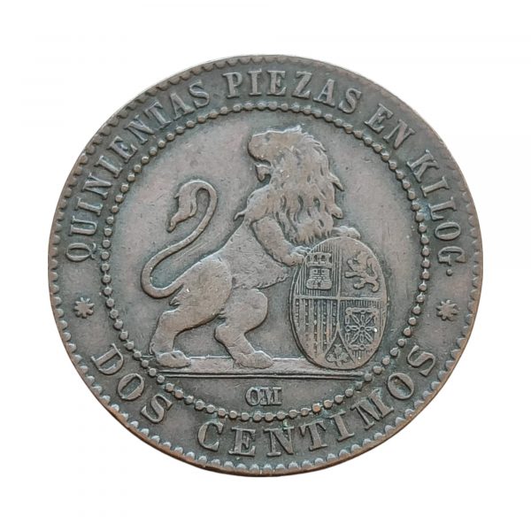 2 Céntimos Gobierno Provisional 1870 Barcelona MBC+ - Imagen 2