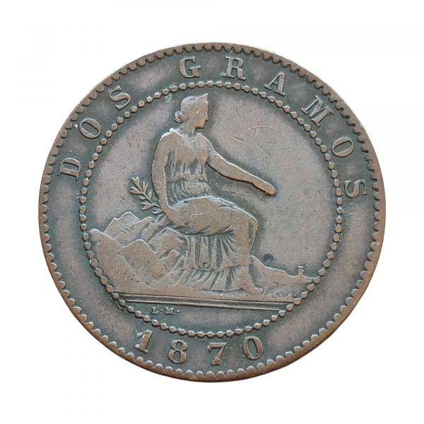 2 Céntimos Gobierno Provisional 1870 Barcelona MBC+