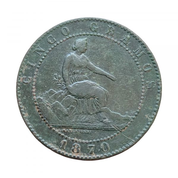 5 Céntimos Gobierno Provisional 1870 Barcelona MBC