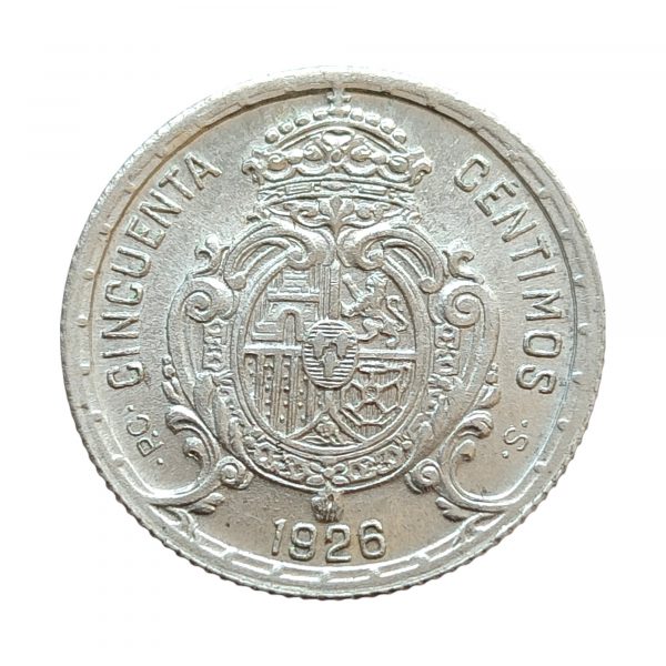 50 Céntimos de Peseta Alfonso XIII 1926 Madrid EBC+ - Imagen 2