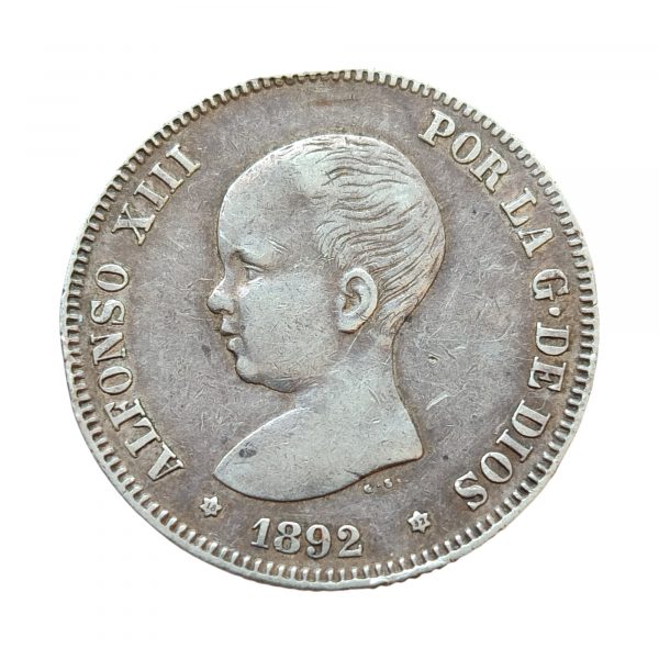 2 Pesetas Alfonso XIII 1892 Madrid MBC+