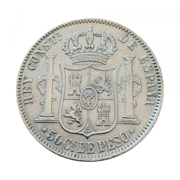 50 Centavos Alfonso XII 1881 Manila MBC/MBC+ - Imagen 2