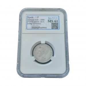 1 Peseta Alfonso XIII 1899 Madrid Encapsulada por NCV MS61 SC-